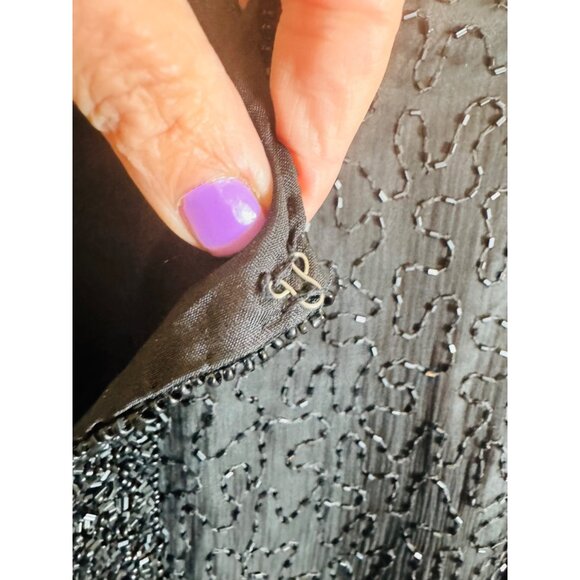 LAURENCE KAZAR VTG Fully Beaded 100% Silk Black Cardigan Evening Jacket L Formal - Picture 8 of 12